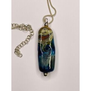 Unique Multi-Colored Glass Swirl Pendant Necklace | 16" Sterling Silver Chain